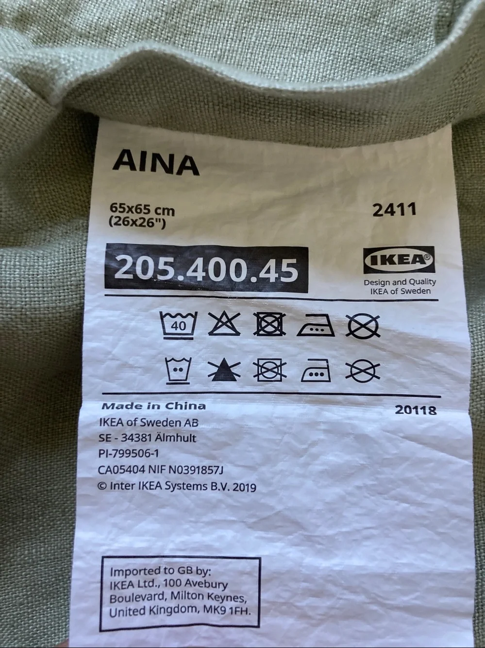 Ikea Aina 100% Linen Euro Square 2 Pillow shams covers Sage Green Minimalist